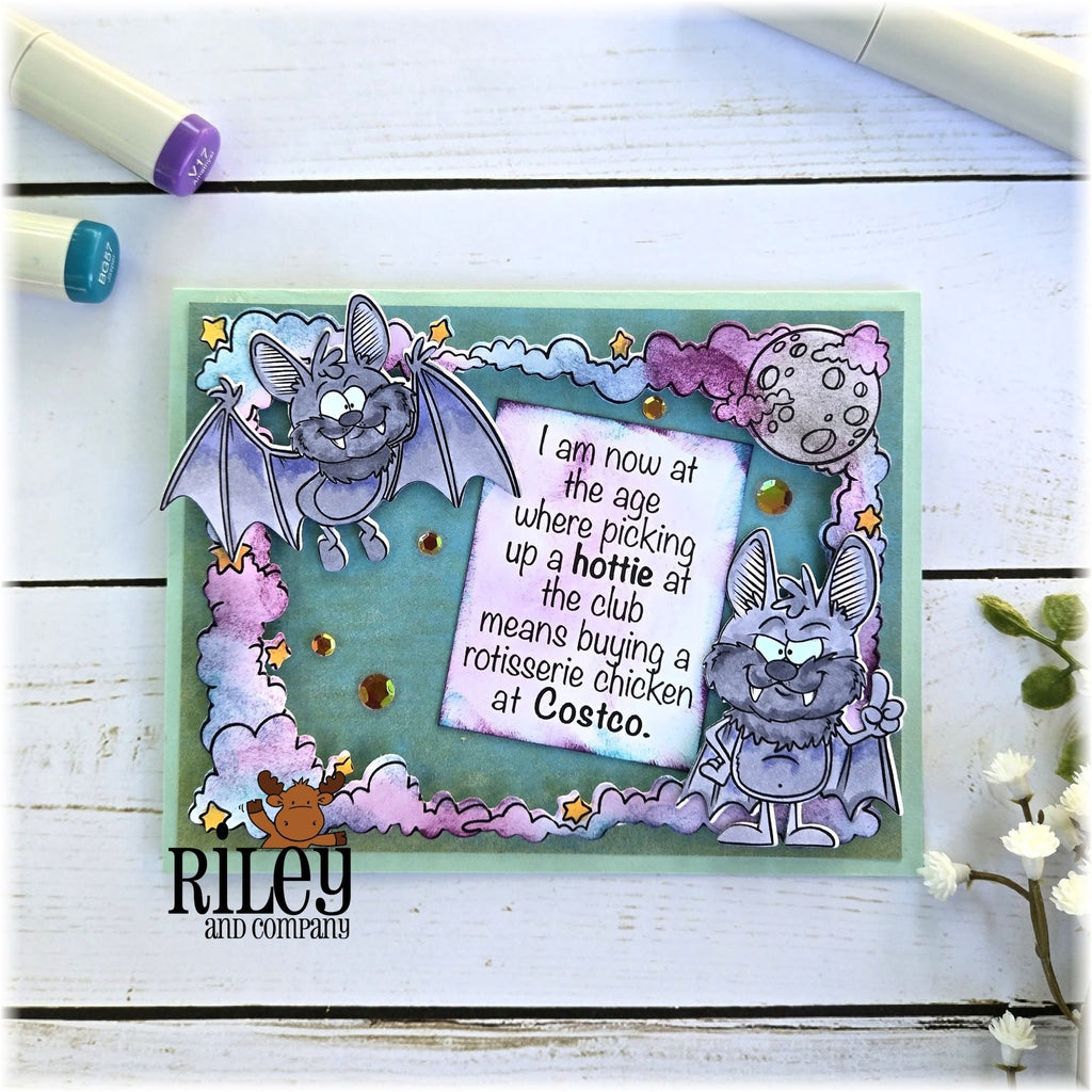 Riley and Company Go Batty! Clear Stamp and Die Set full moon bats card