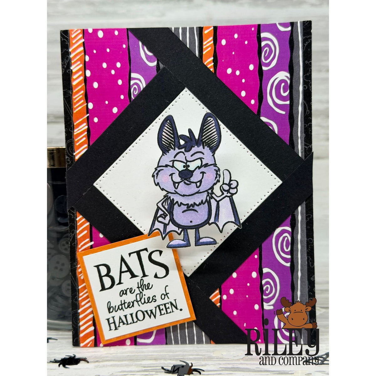 Riley and Company Go Batty! Clear Stamps rclr2034 colorful patterned background card