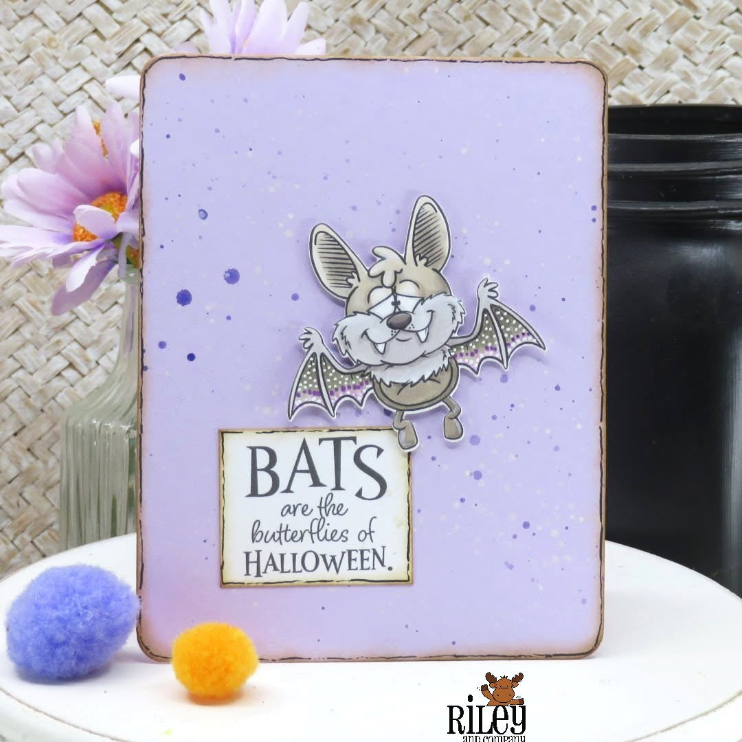 Riley and Company Go Batty! Clear Stamps rclr2034 purple background card