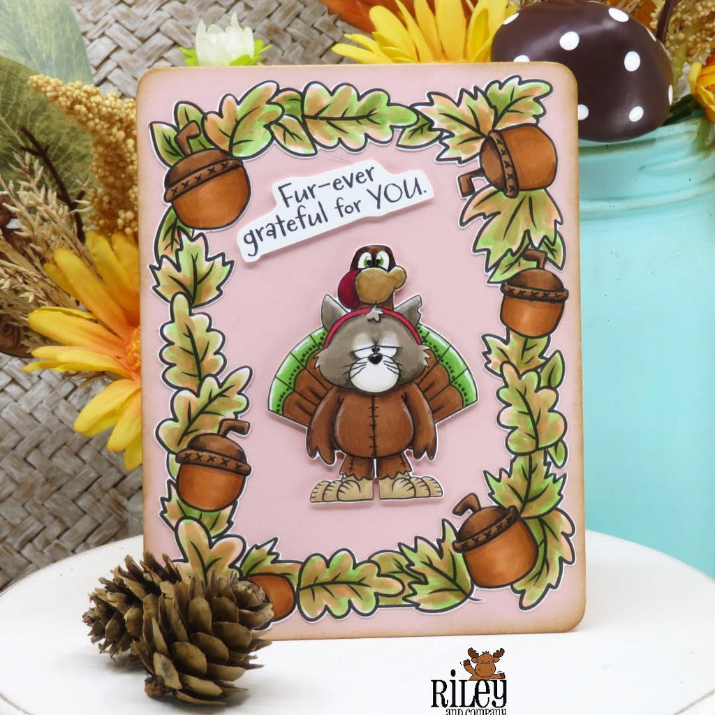 Riley and Company Hank Does Fall Clear Stamp and Die Set grateful for you card