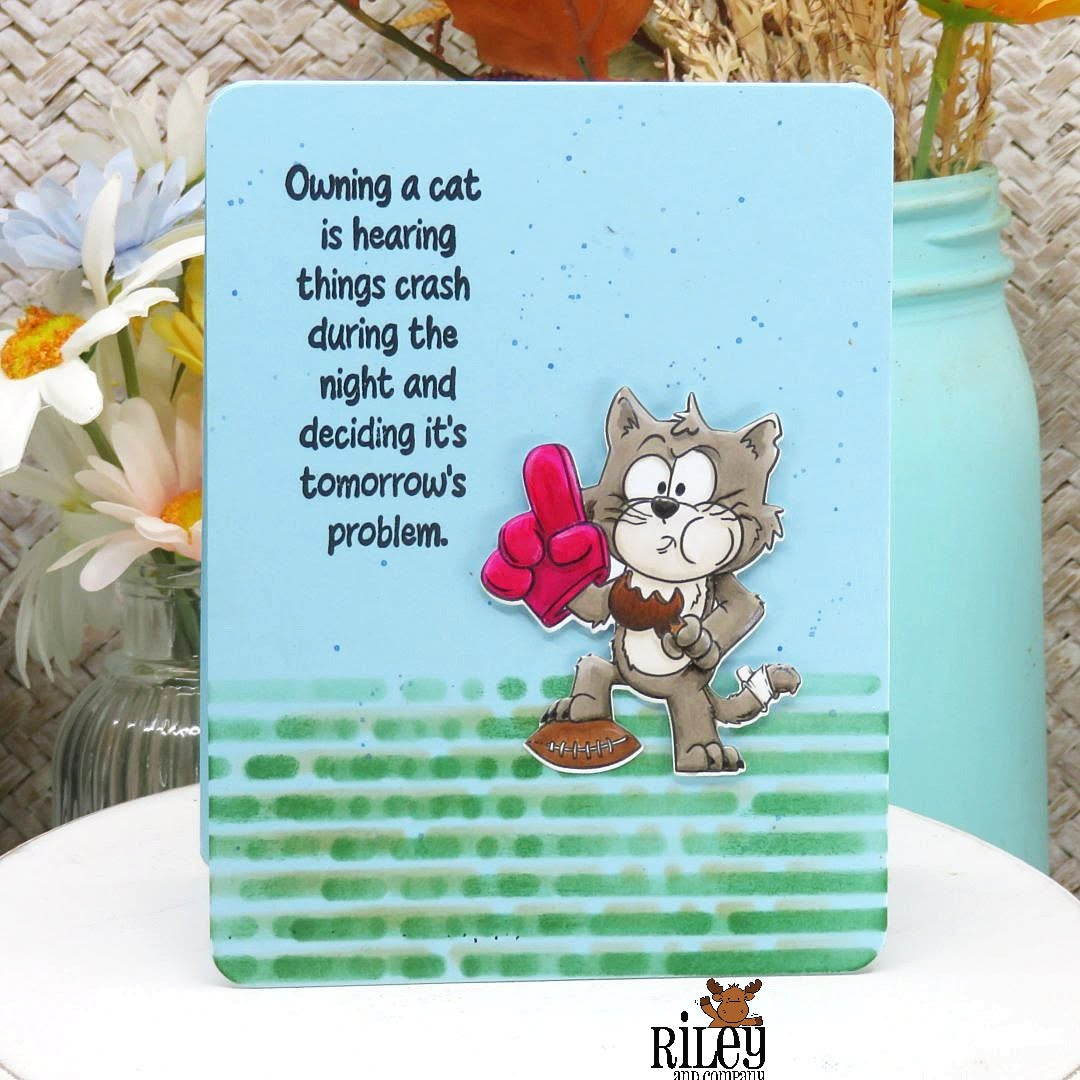 Riley and Company Hank Does Fall Clear Stamps rclr2045 gray cat card