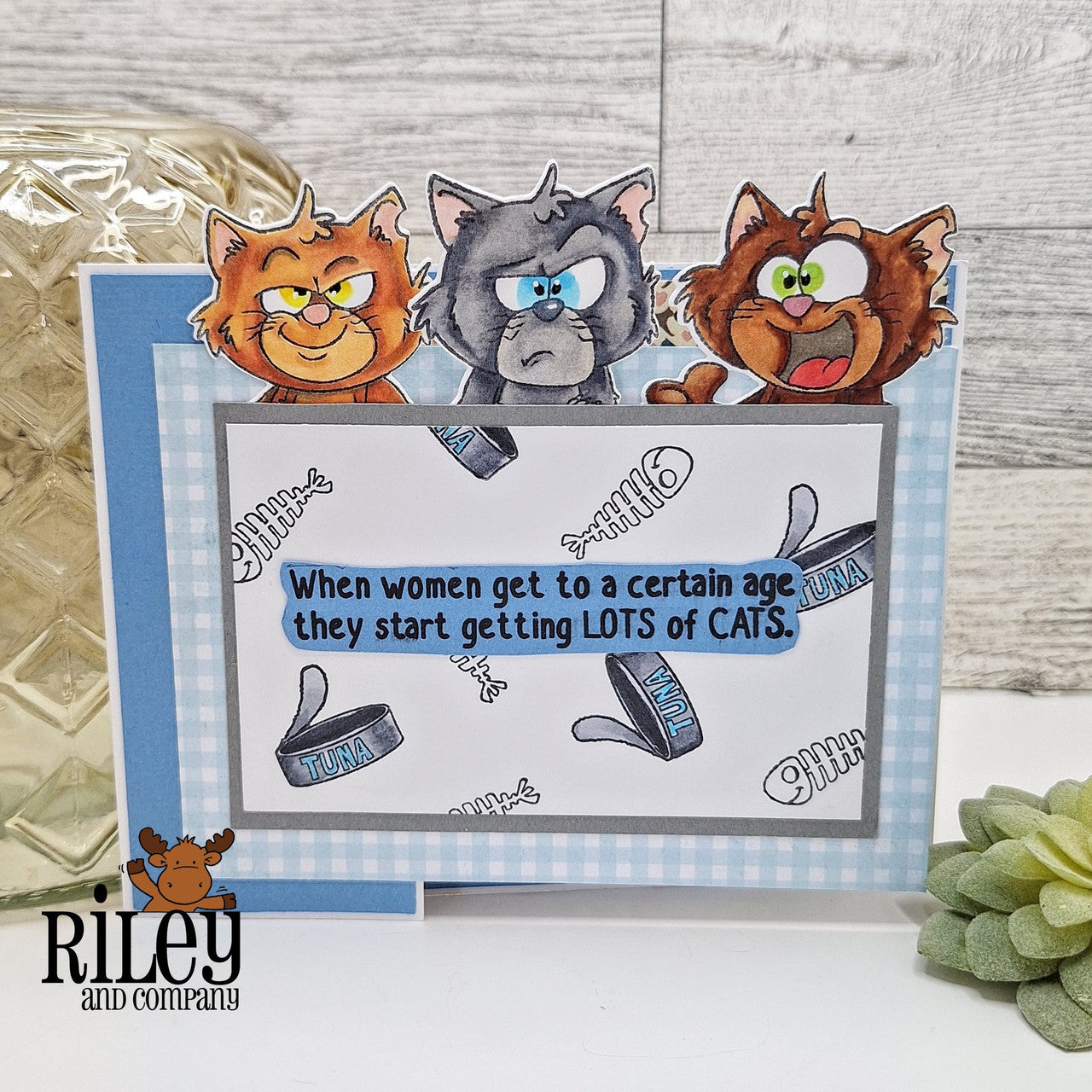 Riley and Company Hank the Alley Cat Clear Stamps rclr2009 cans of tuna
