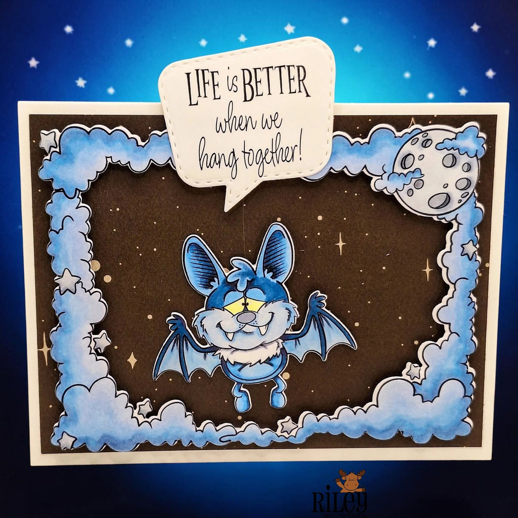 Riley and Company Moon and Stars Frame Clear Stamp and Die Set blue frame card