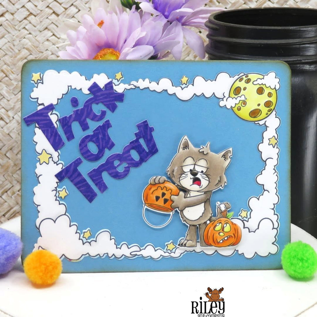 Riley and Company Moon and Stars Frame Clear Stamps rclr2039 trick or treat card
