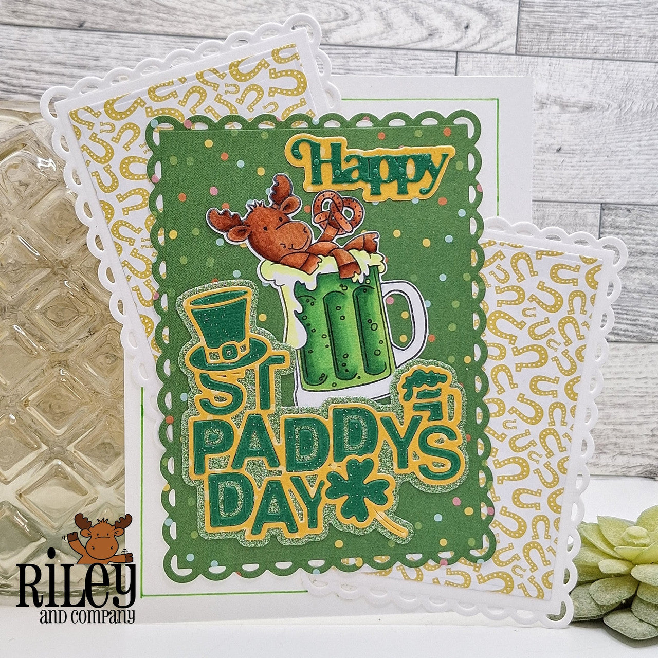 Riley and Company Riley Cool Cocktails Clear Stamp and Die Set happy st paddys day