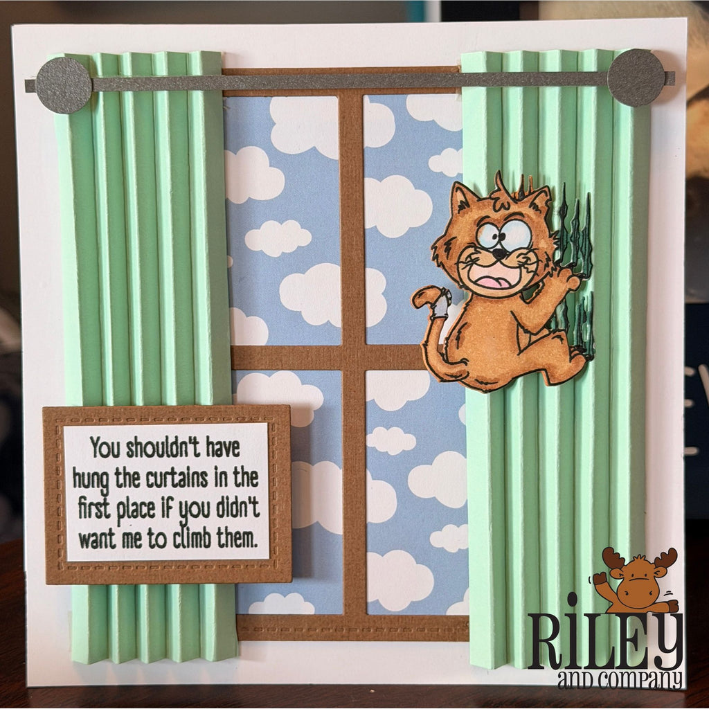 Riley and Company Stressed Out Hank Clear Stamps rclr2021 green curtains