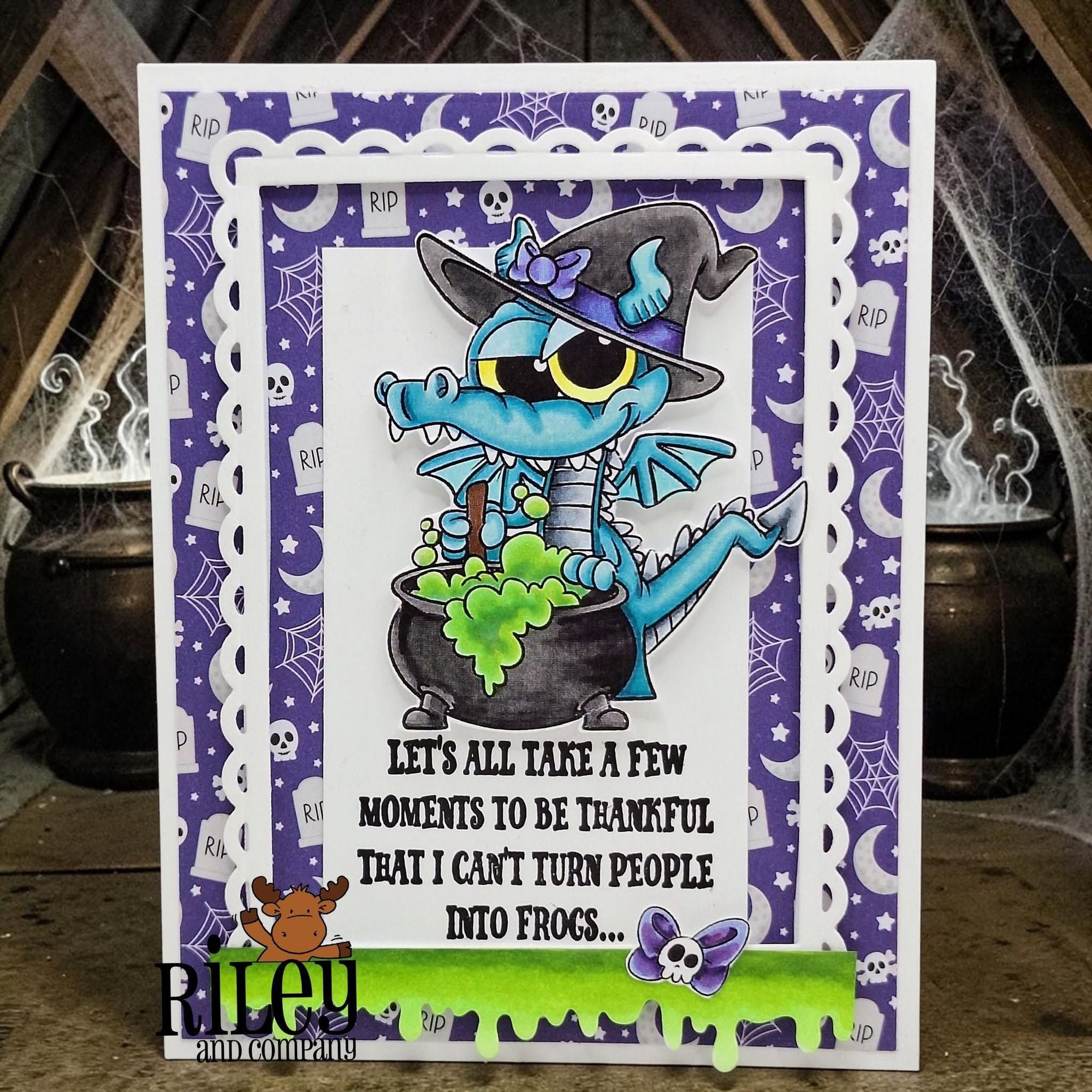 Riley and Company Tiki The Witch Clear Stamps rclr2035 bubbling cauldron card