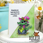 Riley and Company Tiki The Witch Clear Stamps rclr2035 pink witches hat card