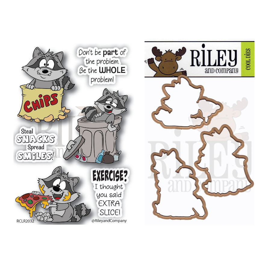 Riley and Company Trash Can Pandas Clear Stamp and Die Set