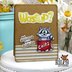 Riley and Company Trash Can Pandas Clear Stamp and Die Set bag of chips