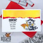 Riley and Company Trash Can Pandas Clear Stamp and Die Set eating pizza