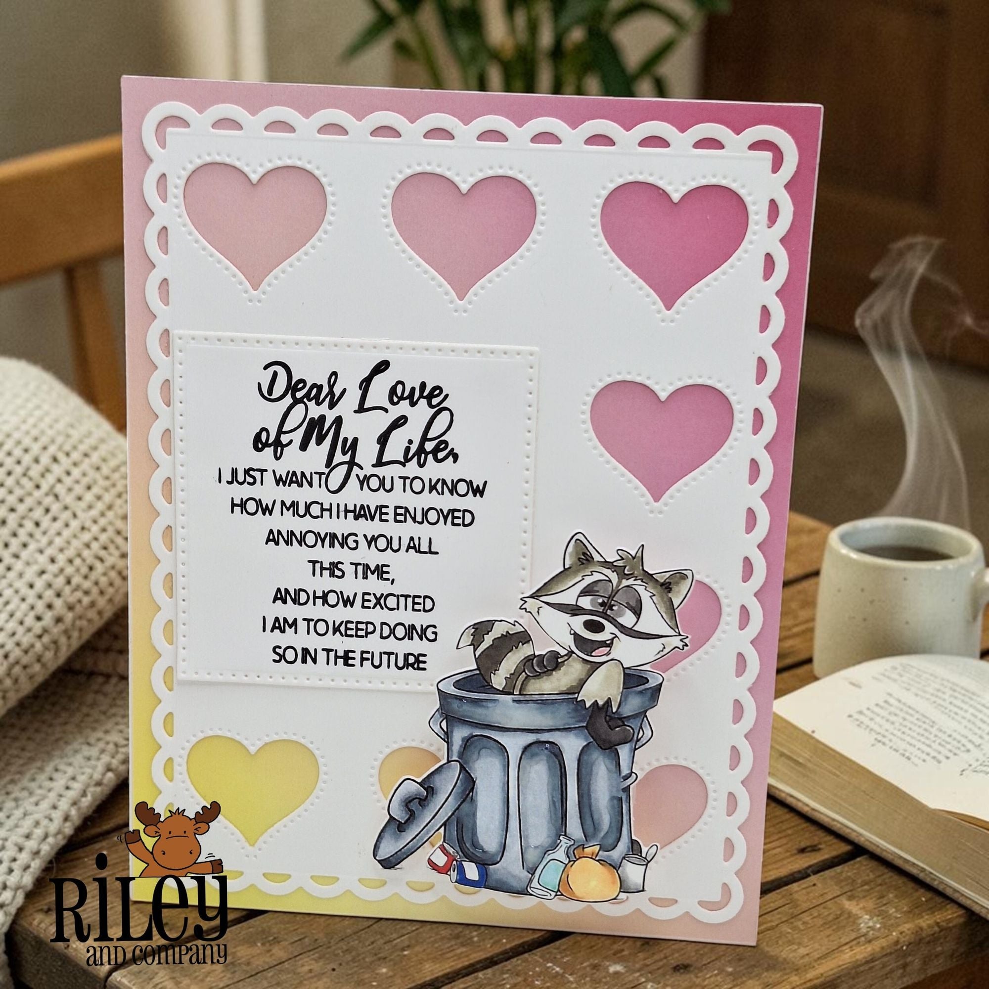Riley and Company Trash Can Pandas Clear Stamps rclr2032 lots of hearts