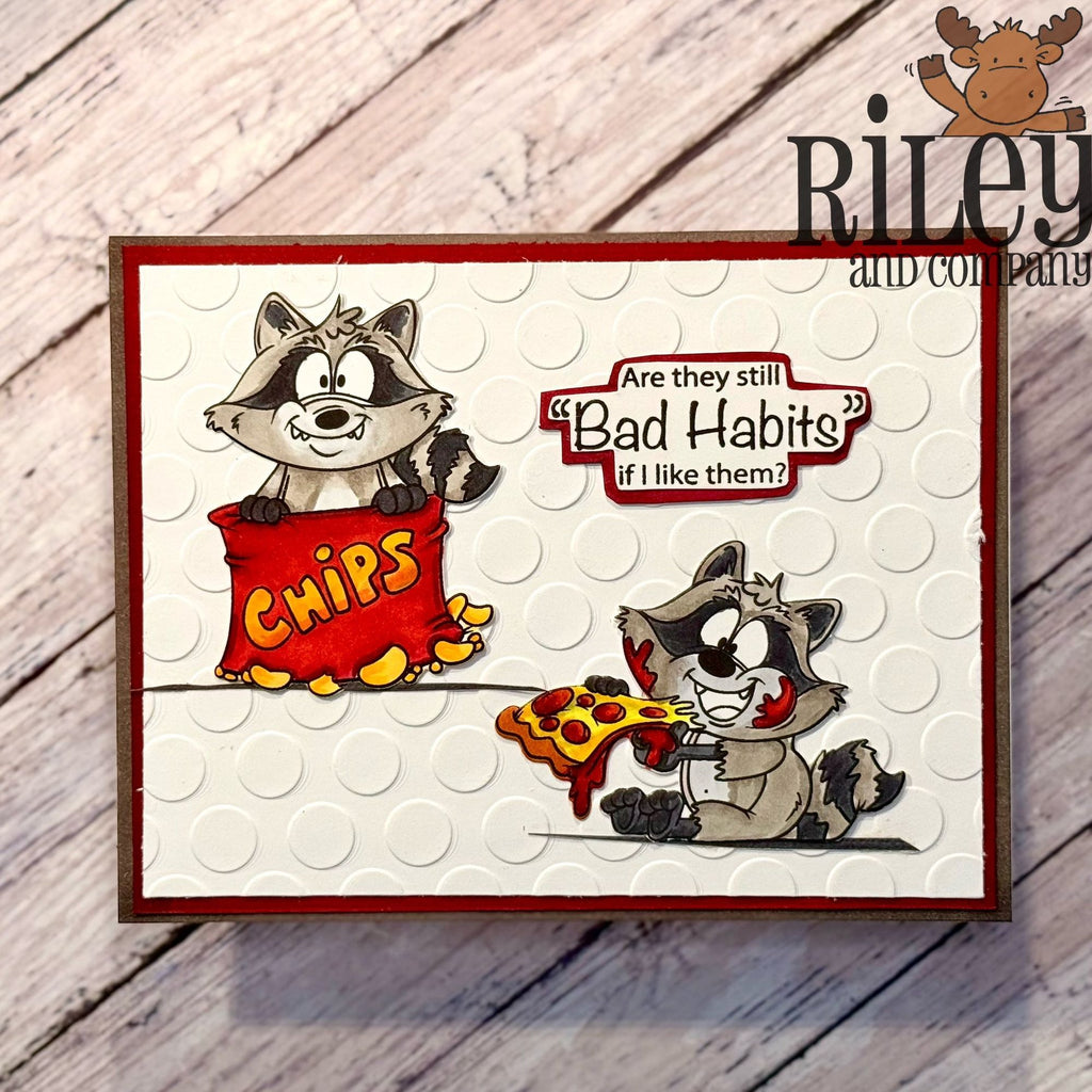 Riley and Company Trash Can Pandas Clear Stamps rclr2032 polka dot background