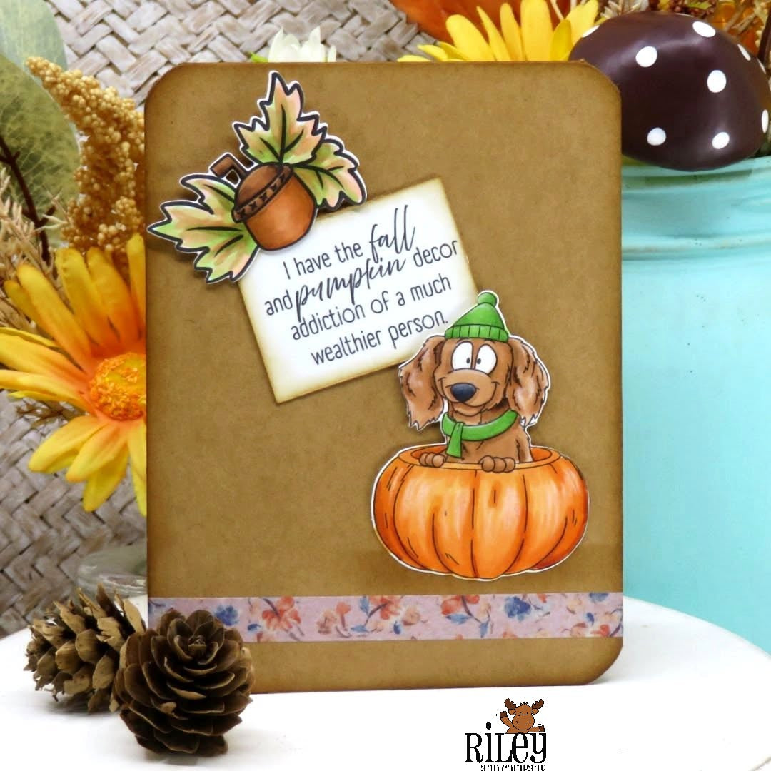 Riley and Company Woody and Hazel Fall Fun Dies rd2005 dachshund in a pumpkin card