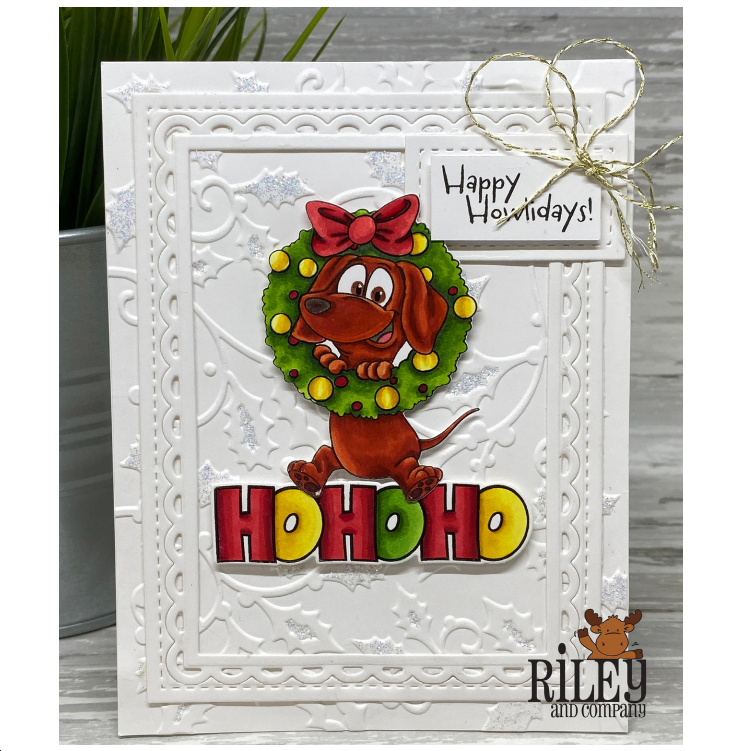 Riley and Company Woody and Hazel Jean Ho Ho Ho Clear Stamp and Die Set red bow