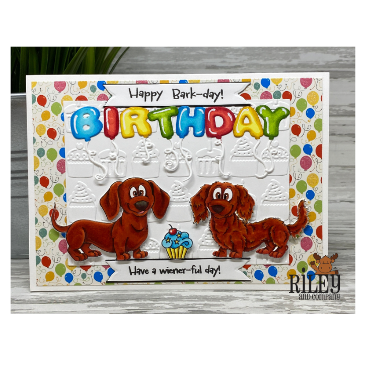 Riley and Company Woody and Hazel Jean Puppy Power Clear Stamp and Die Set balloons