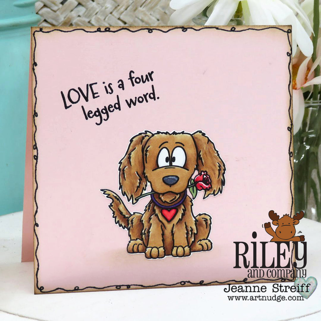 Riley and Company Woody and Hazel Jean XO Clear Stamp and Die Set dog with rose
