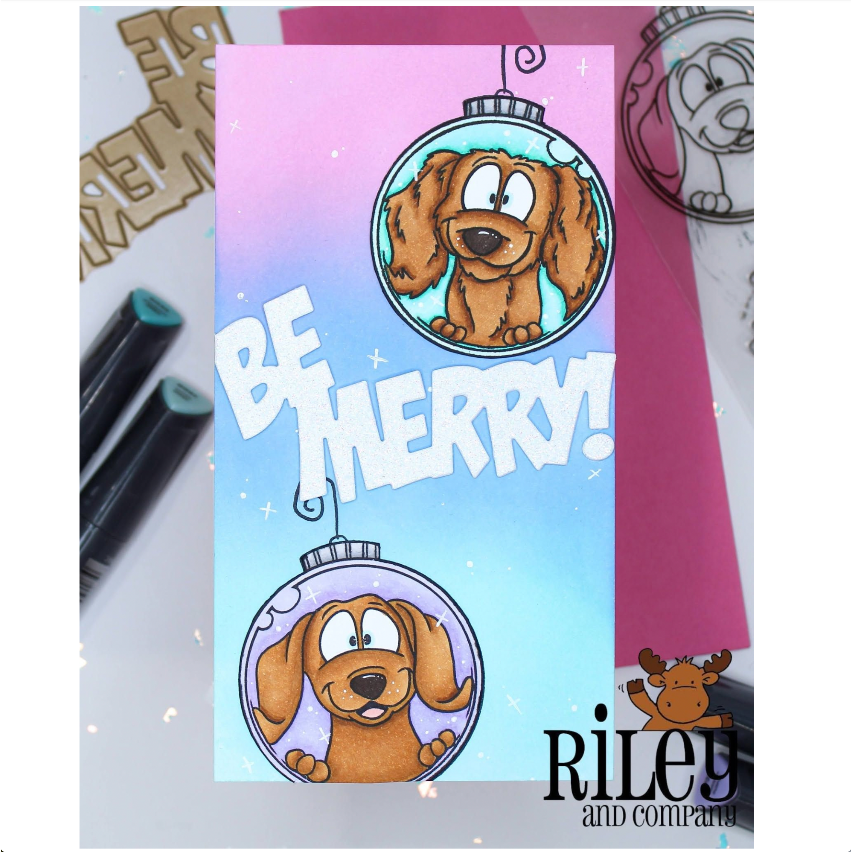 Riley and Company Woody and Hazel Ornaments Clear Stamp and Die Set be merry card