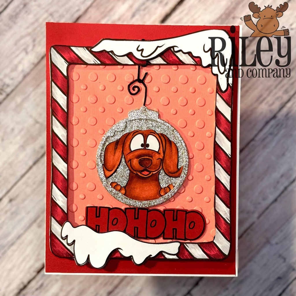 Riley and Company Woody and Hazel Ornaments Clear Stamp and Die Set silver glitter ornament card