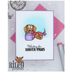 Riley and Company Woody and Hazel Ornaments Clear Stamp and Die Set waiting for santa card