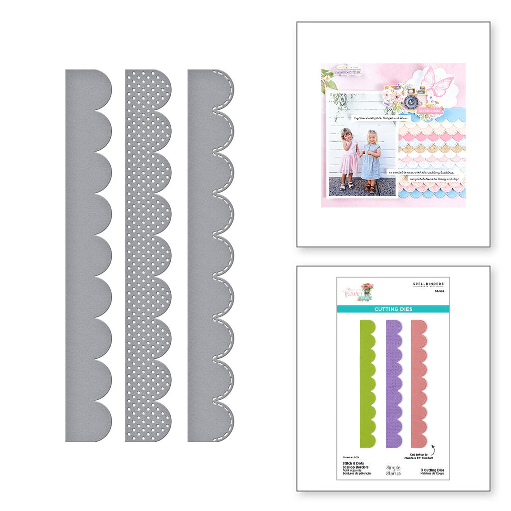 Spellbinders Stitch and Dots Scallop Borders Etched Dies Simple Stories s3-536