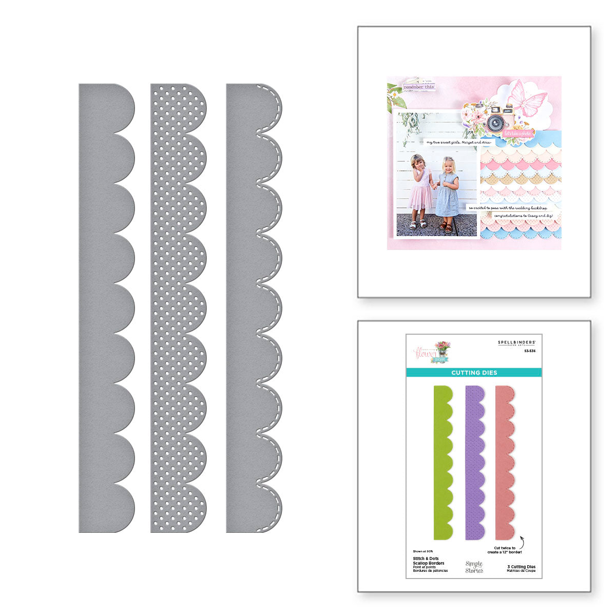 Spellbinders Stitch and Dots Scallop Borders Etched Dies Simple Stories s3-536
