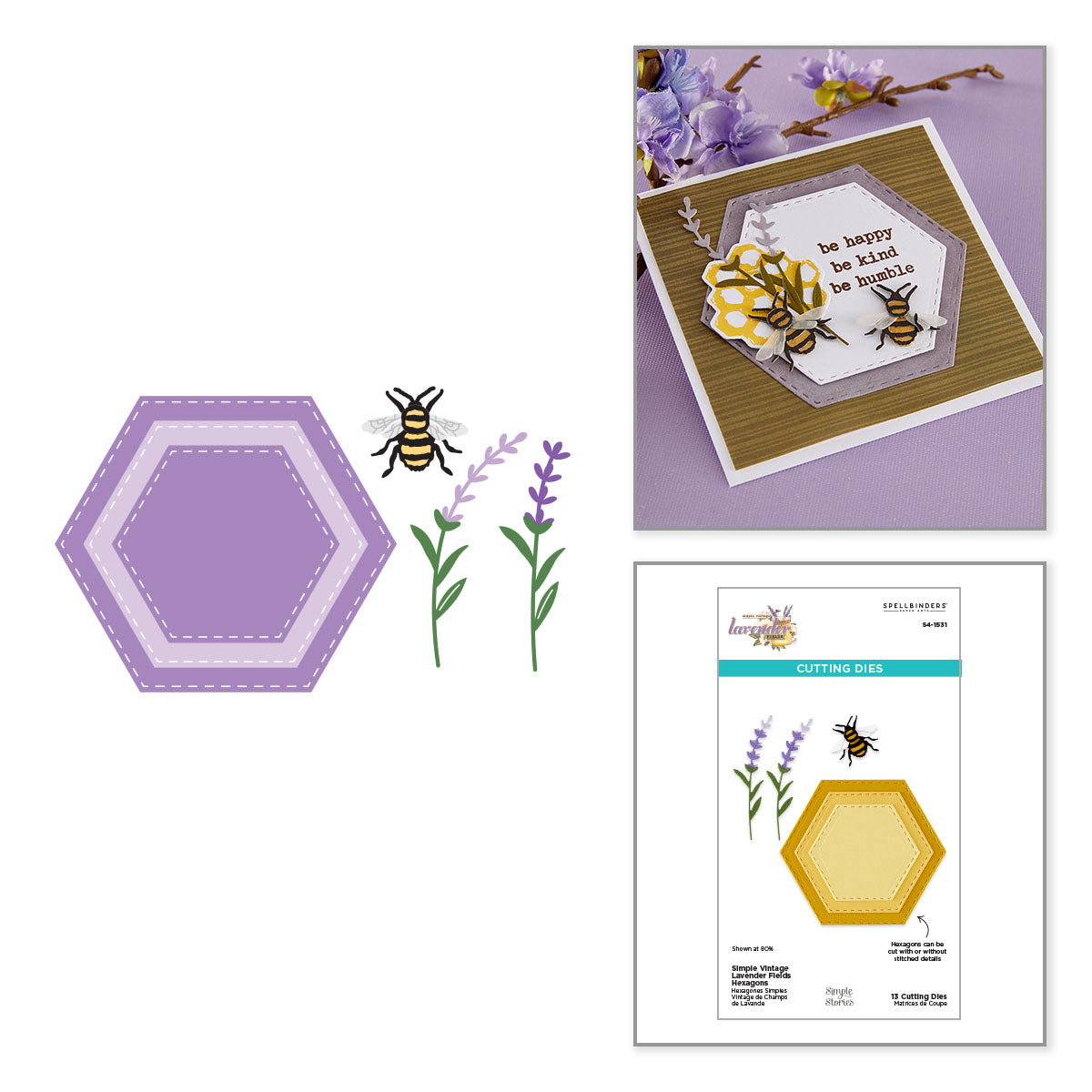 Spellbinders Simple Vintage Lavender Fields Hexagons Etched Dies s4-1531