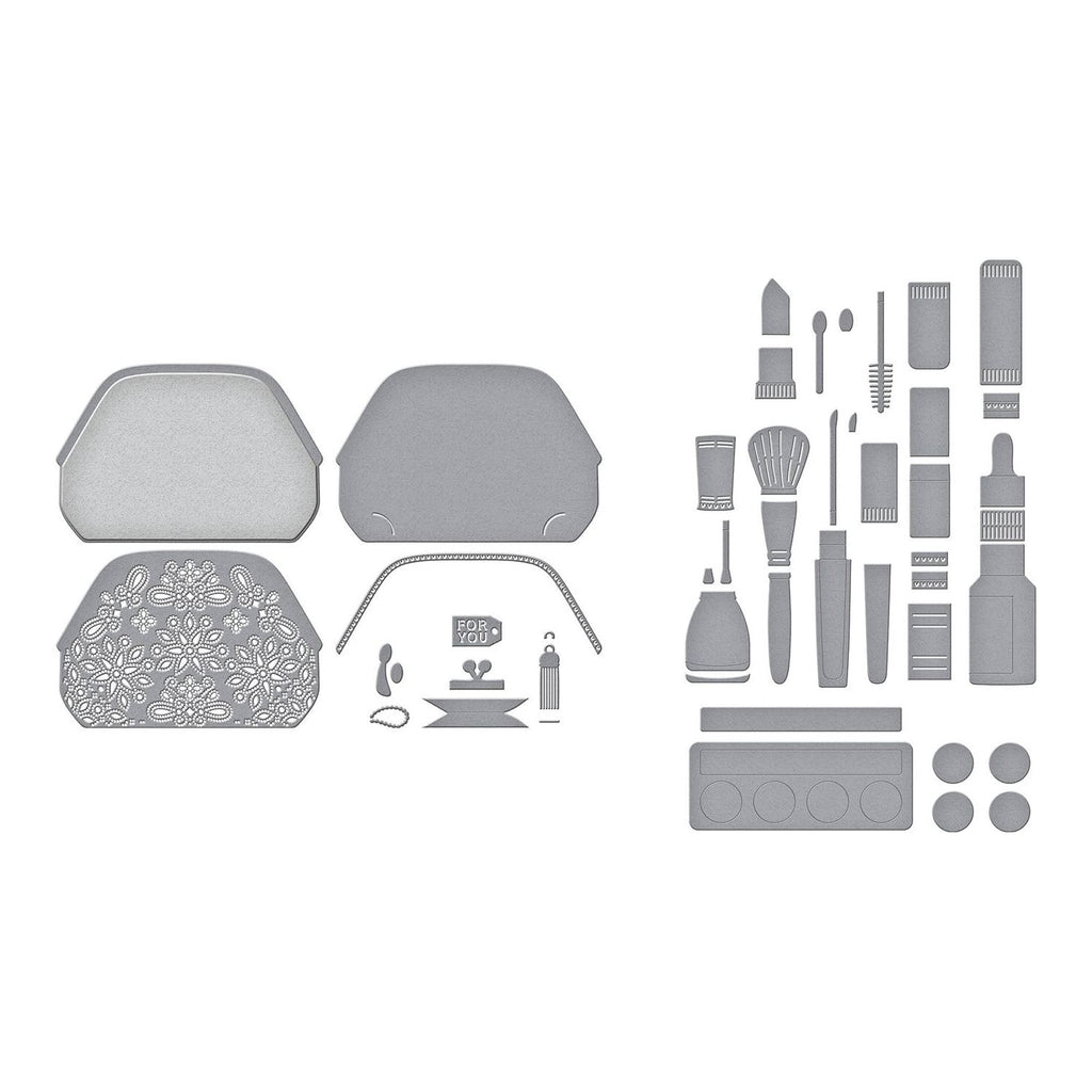 Spellbinders Gorgeous You Makeup and Bag Etched Dies Bundle pieces