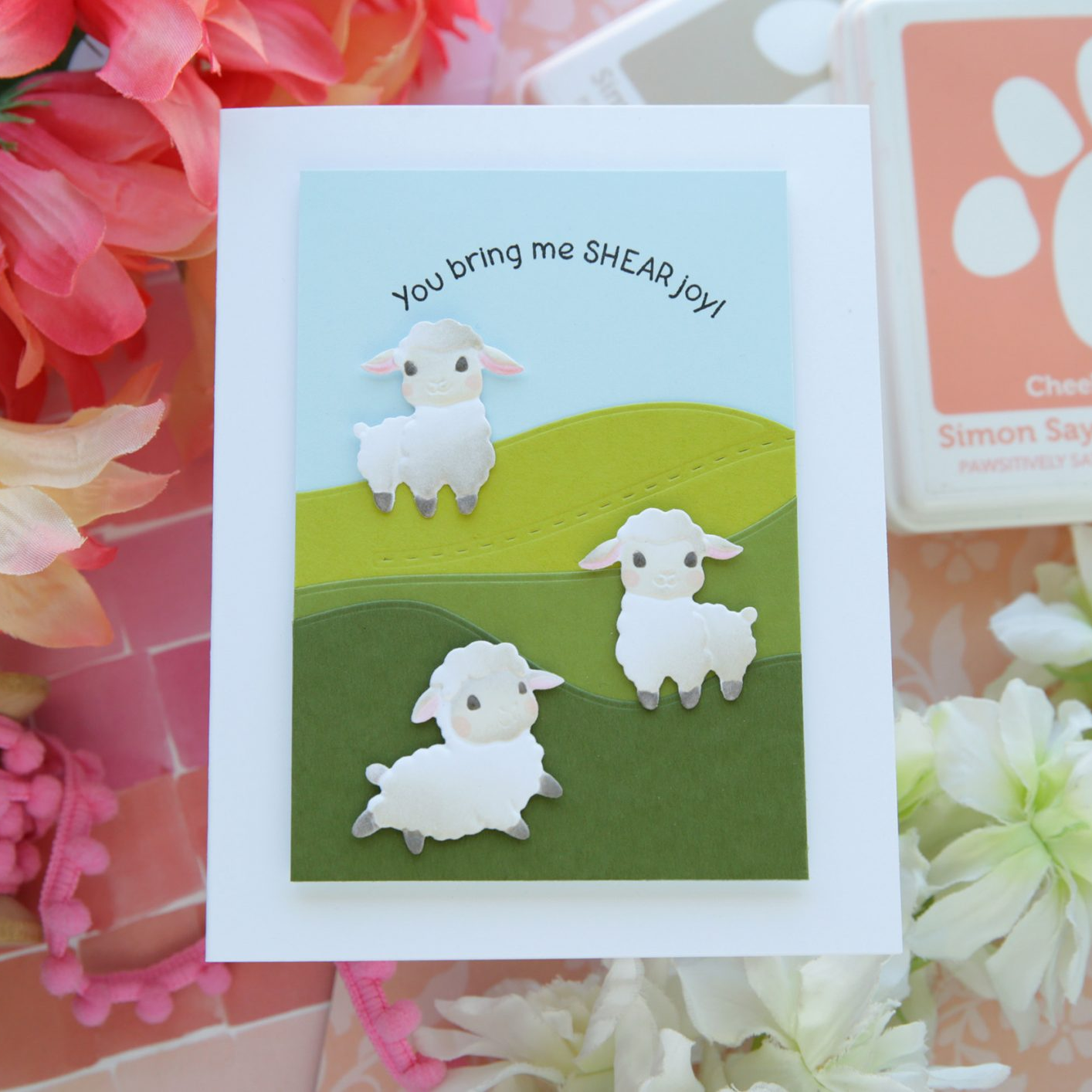 Simon Says Stamp Set of 4 Stencils Playful Lambs 1128stc Beautiful Moments Friend Card | color-code:ALT05