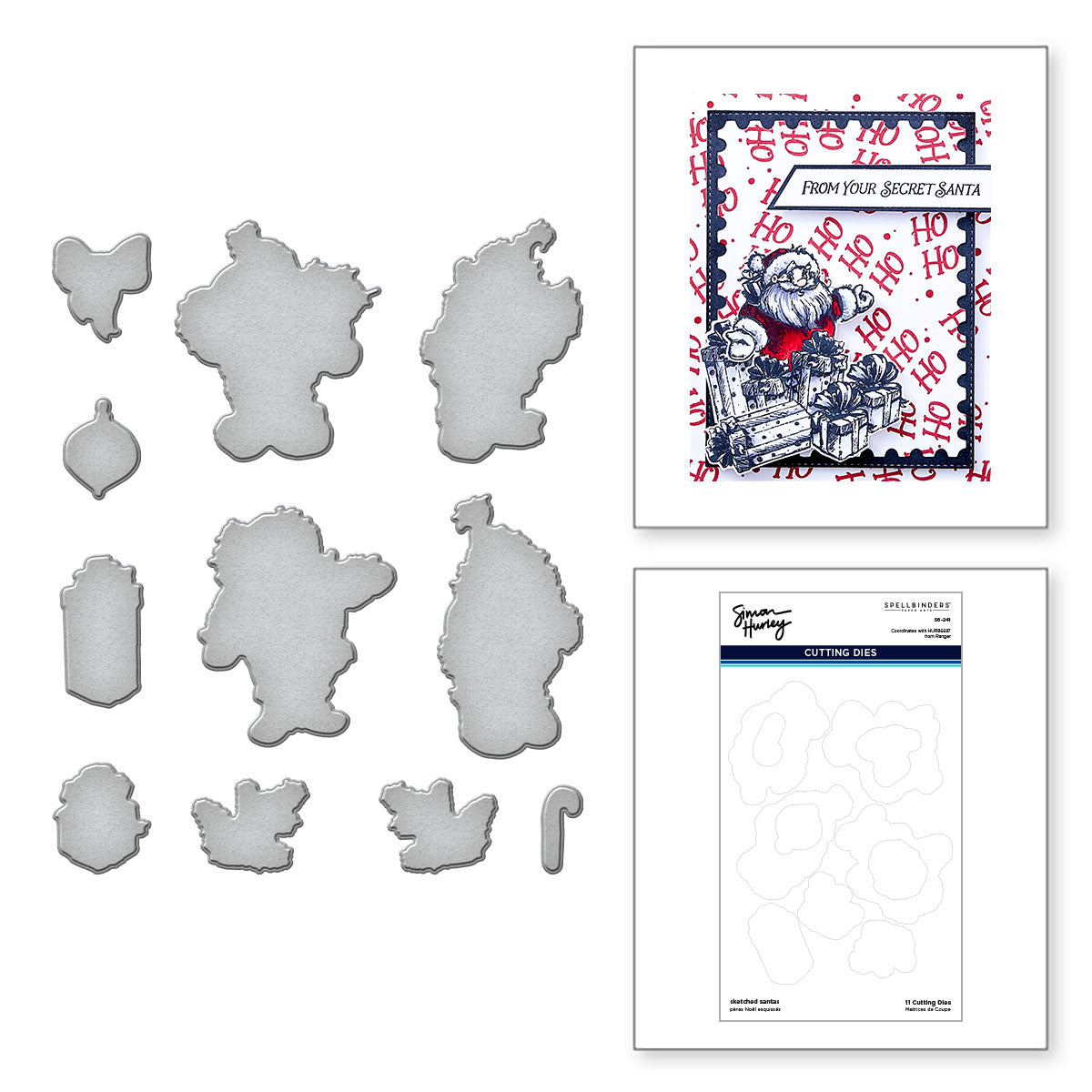 Spellbinders Simon Hurley Sketched Santas Coordinating Etched Dies s6-241