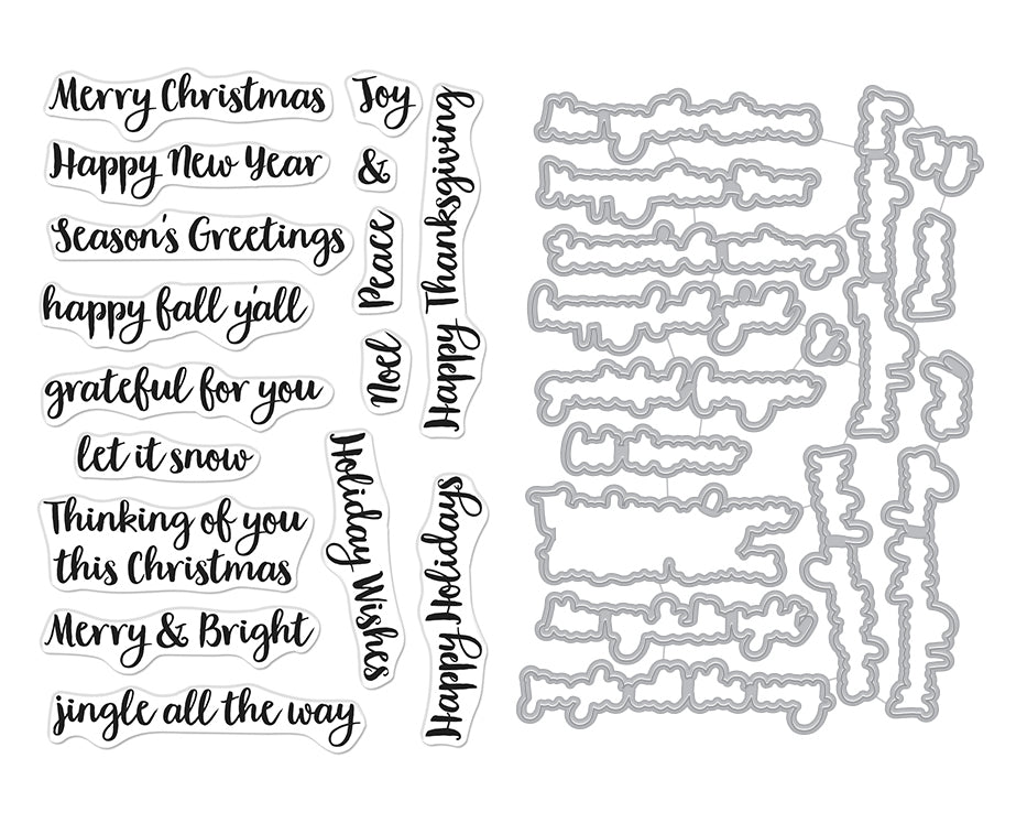 Hero Arts Holiday Season Messages Clear Stamp and Die Set SB373