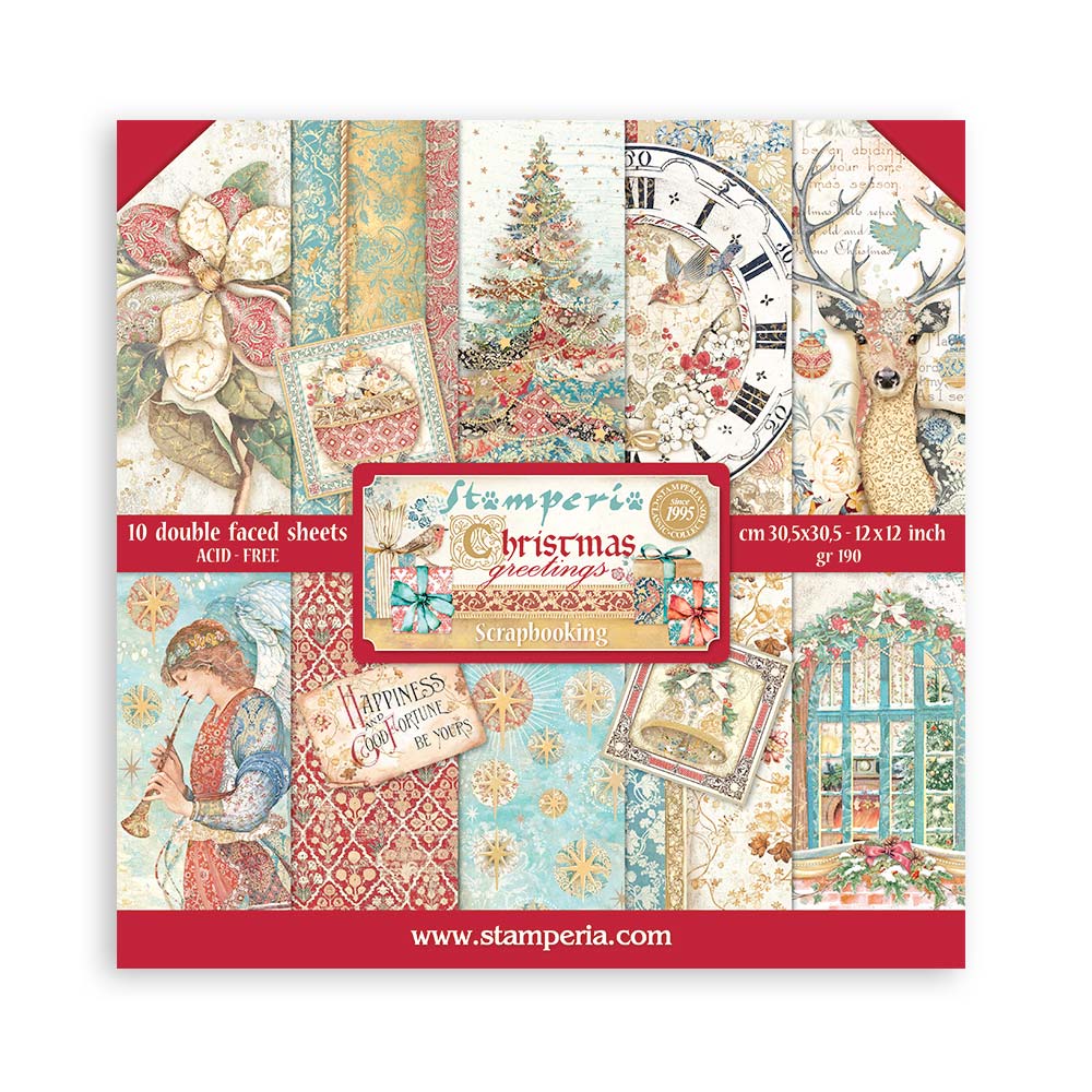 Stamperia Christmas Greetings 12x12 Paper sbbl137