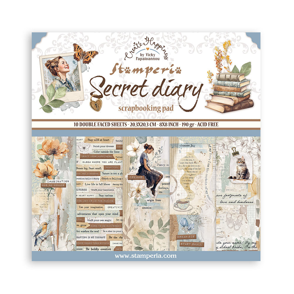 Stamperia Create Happiness Secret Diary 8x8 Paper sbbs103