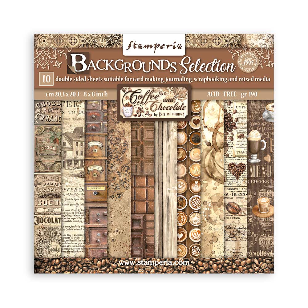 Stamperia Coffee And Chocolate Backgrounds Selection 8x8 Paper sbbs94