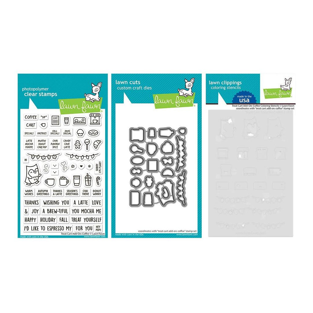 Lawn Fawn Treat Cart Add-On Coffee Stamps Dies Coloring Stencils