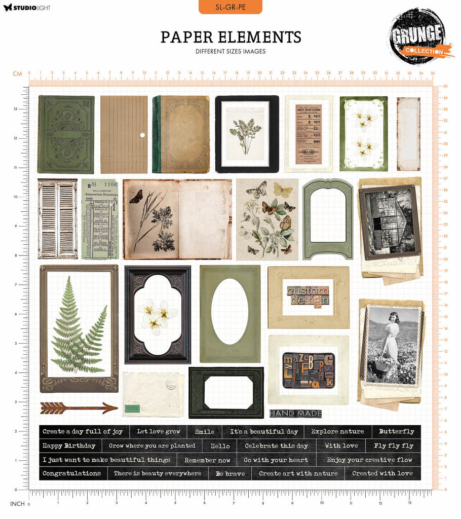 Studio Light Paper Elements Frames & Texts Grunge Collection sl-gr-pe10 pieces