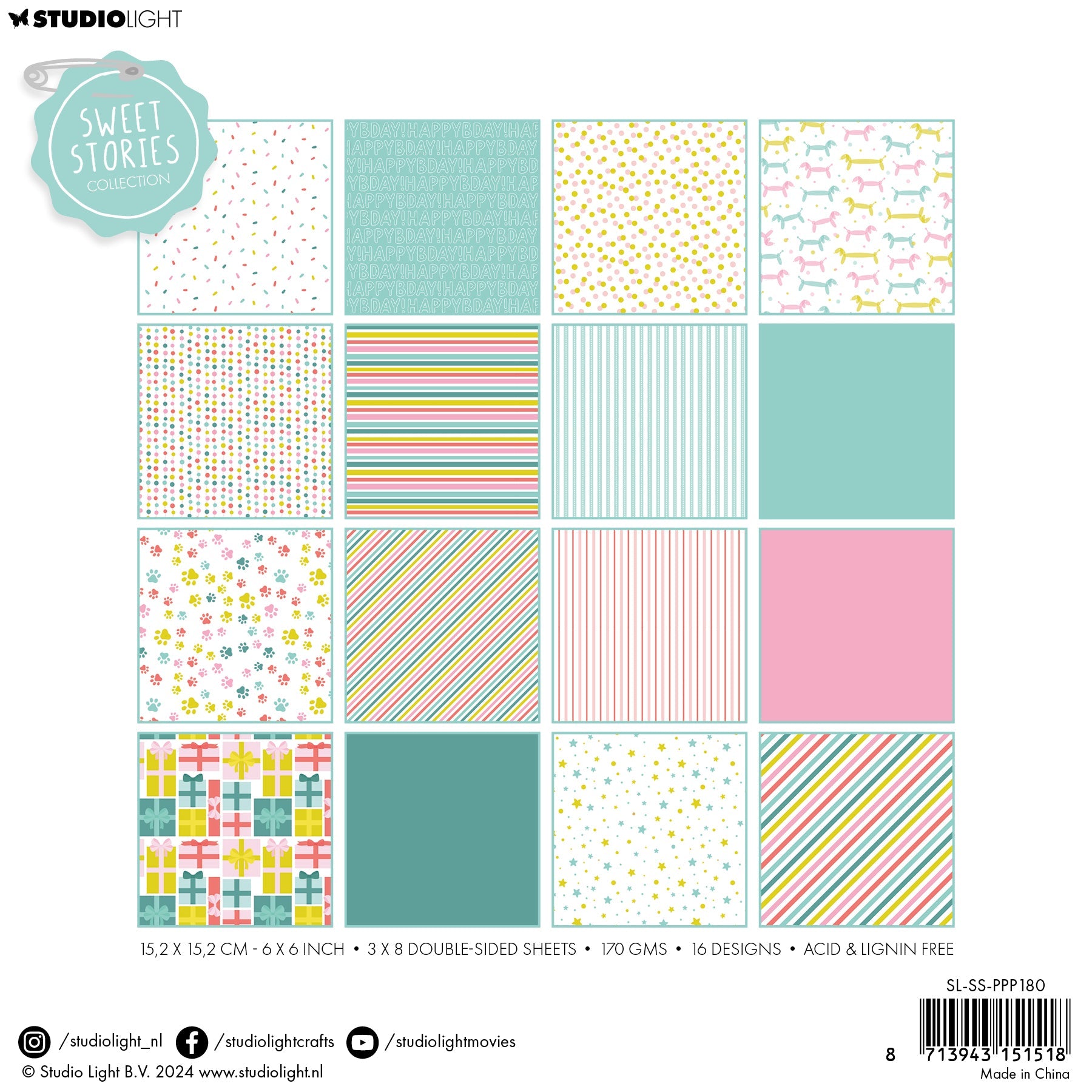 Studio Light Birthday Sweet Stories Pattern 6x6 Paper Pad sl-ss-ppp180 package back