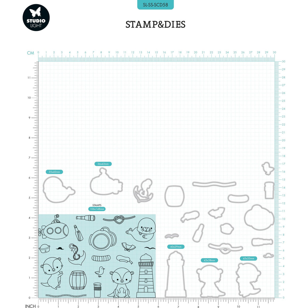 Studio Light Sea Shore Stamp and Die Set sl-ss-scd58 dimensions