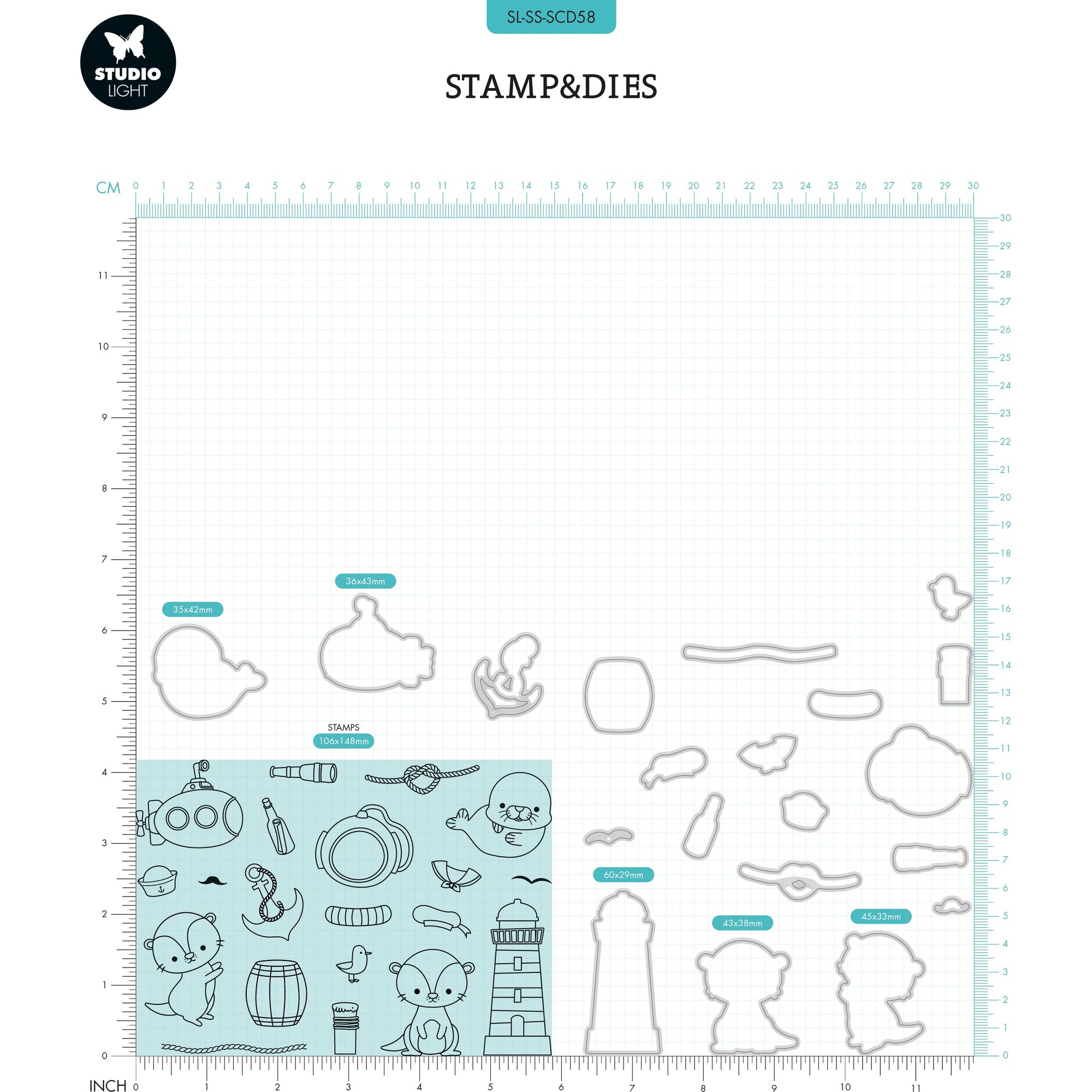 Studio Light Sea Shore Stamp and Die Set sl-ss-scd58 dimensions