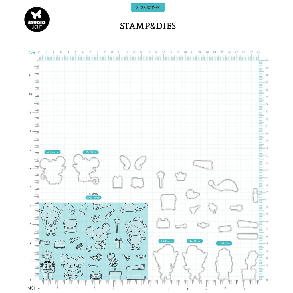 Studio Light Christmas Crew Stamp and Die Set sl-ss-scd67 dimensions