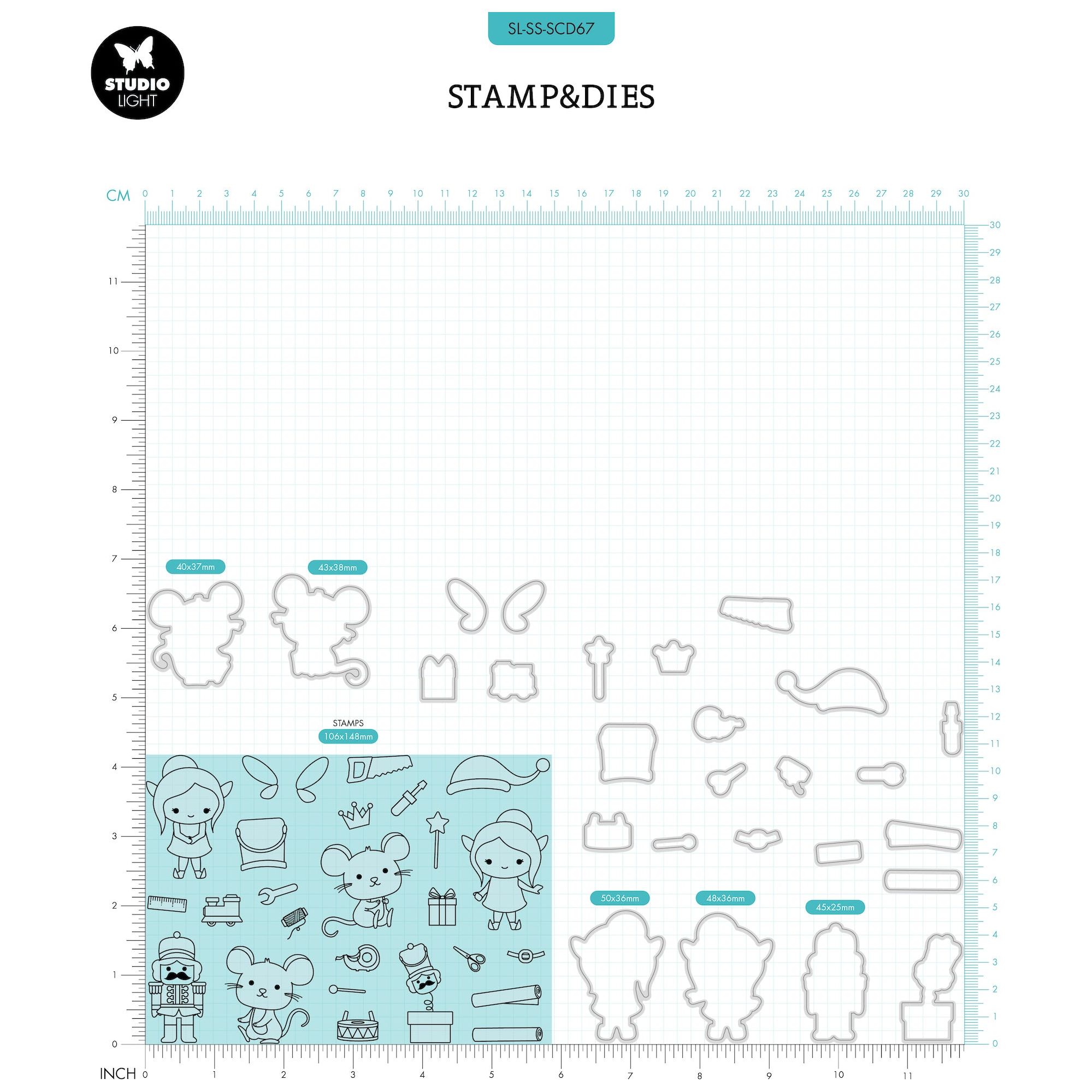 Studio Light Christmas Crew Stamp and Die Set sl-ss-scd67 dimensions
