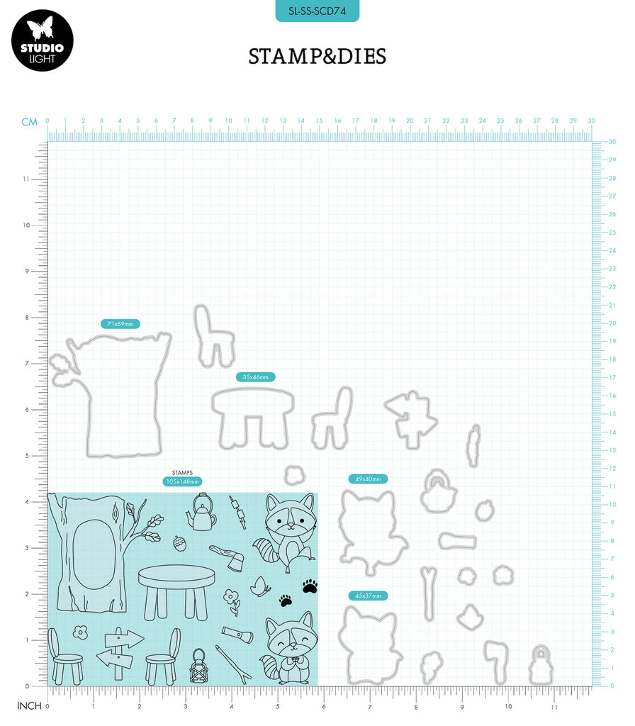 Studio Light Outdoorsy Stamps and Dies sl-ss-scd74 sizes