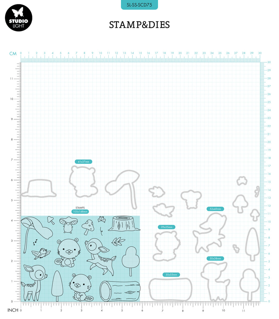 Studio Light Forest Friends Stamps and Dies sl-ss-scd75 sizes