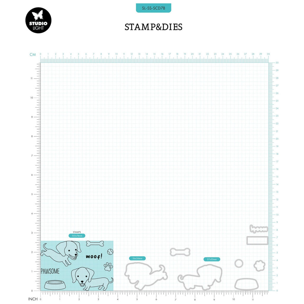 Studio Light Dachsund Sweet Stories Stamp & Die Set sl-ss-scd78 dimensions