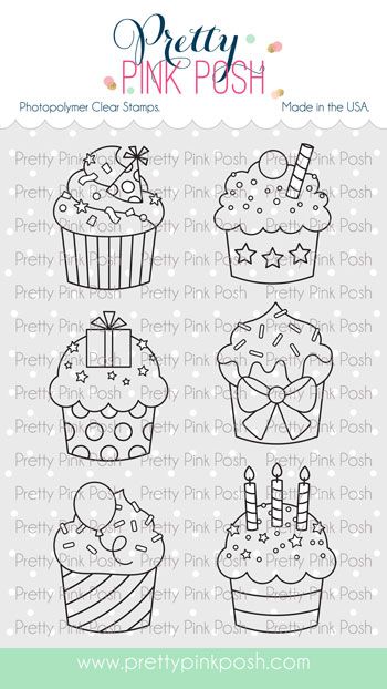 Pretty Pink Posh Birthday Cupcakes Clear Stamps