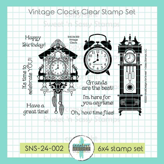 Sweet 'N Sassy Vintage Clocks Clear Stamp sns-24-002