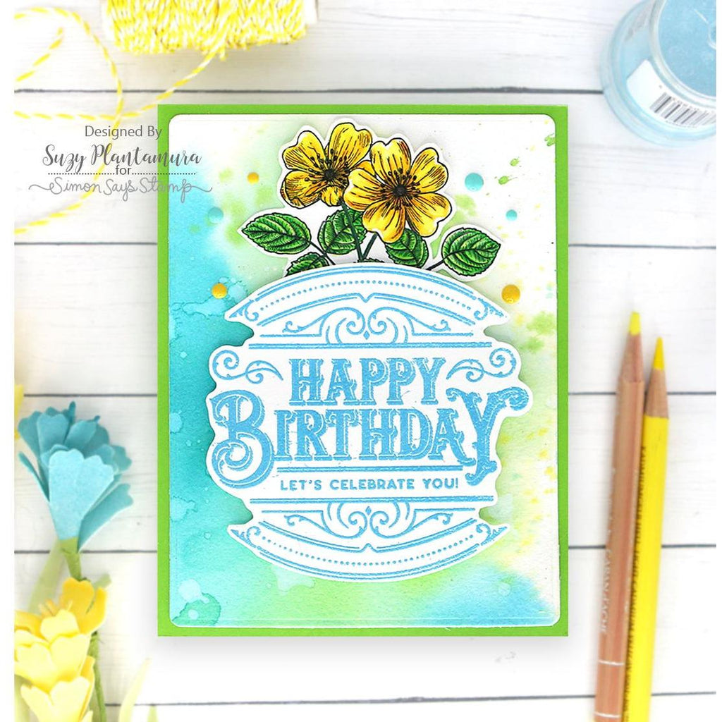 Simon Says Clear Stamps Etched Greetings sss202519c Birthday Card  | color-code:ALT09