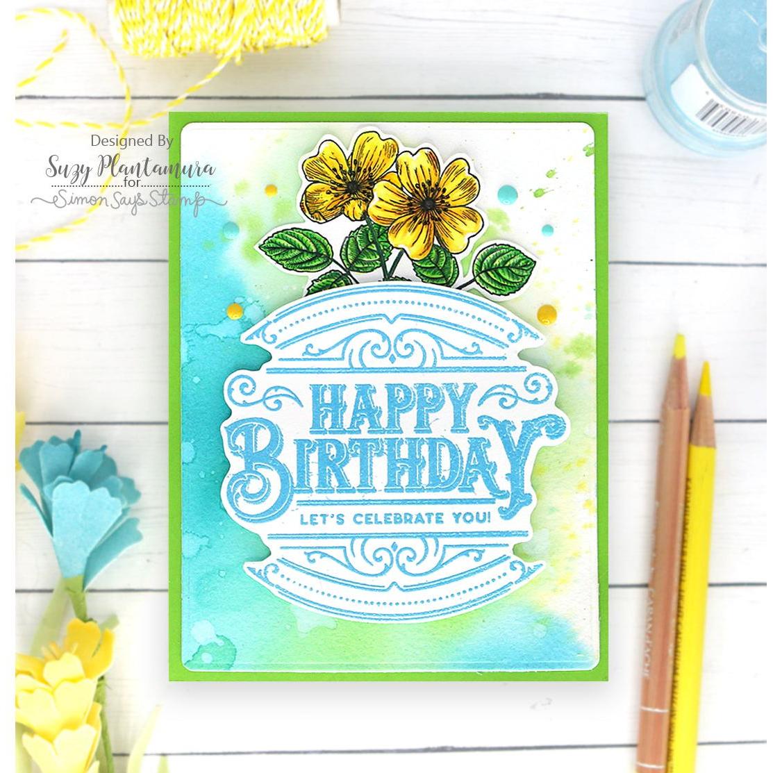 Simon Says Clear Stamps Etched Greetings sss202519c Birthday Card  | color-code:ALT09