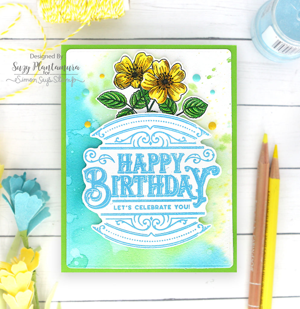 Simon Says Clear Stamps Etched Greetings sss202519c Birthday Card  | color-code:ALT09