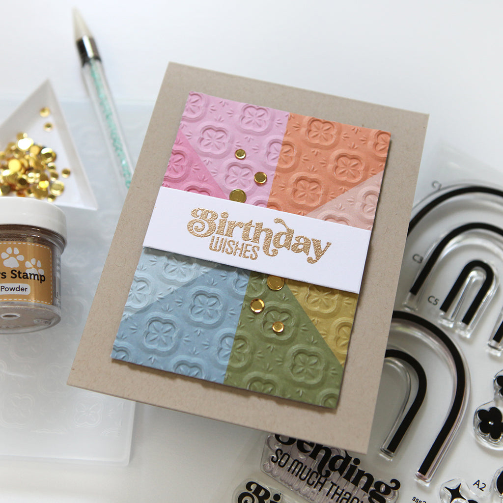 Simon Says Stamp Card Kit of the Month August 2023 Retro Wishes ck0823 Embossed Birthday CZ | color-code:ALT13